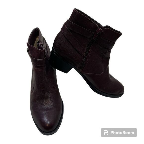 Naturalizer Womens Zakira Boots Ankle Bootie Block Heels Leather‎ Dark Cherry 7M - Picture 1 of 8